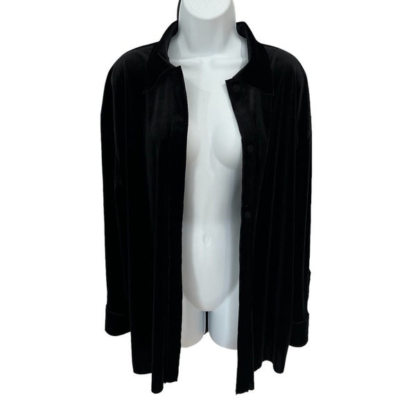 Norma Kamali black velvet oversized NK Velcro button shirt size XS Revolve - Picture 2 of 13